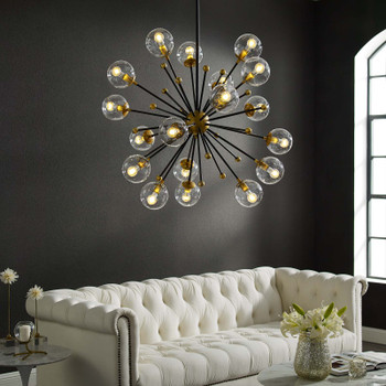 Modway Constellation Clear Glass and Brass Ceiling Light Pendant Chandelier EEI-3273