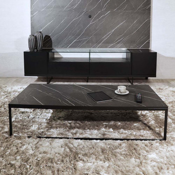 Manhattan Comfort 255352 Celine 53.14 Coffee Table with Steel Legs in Black Marble