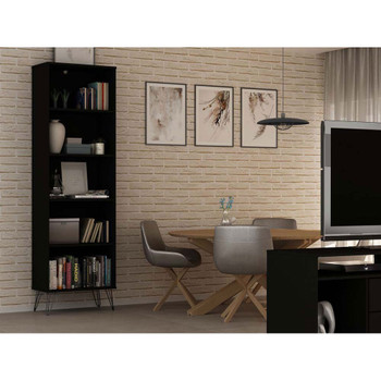 Manhattan Comfort 131GMC2 Rockefeller Bookcase 2.0 with 5 Shelves and Metal Legs in Black