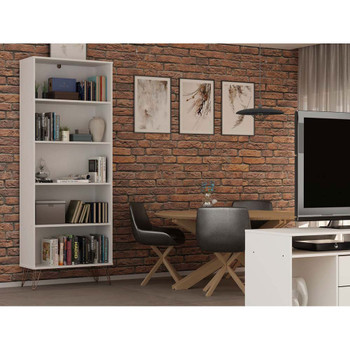 Manhattan Comfort 132GMC1 Rockefeller Bookcase 3.0 with 5 Shelves and Metal Legs in White