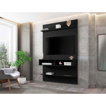 Manhattan Comfort 237BMC8 Libra Long Floating 45.35 Wall Entertainment Center with Overhead Shelf in Black