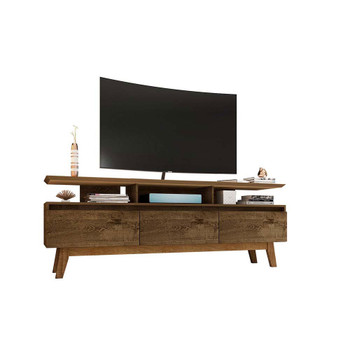 Manhattan Comfort 234BMC9 Yonkers 70.86 TV Stand with Solid Wood Legs and 6 Media and Storage Compartments in Rustic Brown