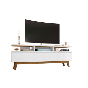 Manhattan Comfort 234BMC6 Yonkers 70.86 TV Stand with Solid Wood Legs and 6 Media and Storage Compartments in White