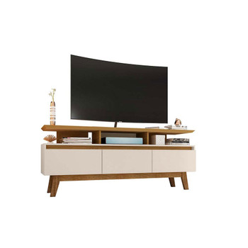 Manhattan Comfort 233BMC12 Yonkers 62.99 TV Stand with Solid Wood Legs and 6 Media and Storage Compartments in Off White and Cinnamon