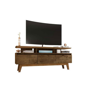 Manhattan Comfort 233BMC9 Yonkers 62.99 TV Stand with Solid Wood Legs and 6 Media and Storage Compartments in Rustic Brown