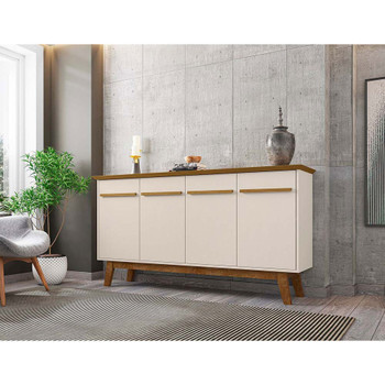 Manhattan Comfort 232BMC12 Yonkers 62.99 Sideboard with Solid Wood Legs and 2 Cabinets in Off White and Cinnamon