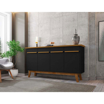 Manhattan Comfort 232BMC82 Yonkers 62.99 Sideboard with Solid Wood Legs and 2 Cabinets in Black and Cinnamon