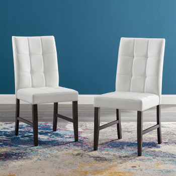 Modway Promulgate Biscuit Tufted Upholstered Faux Leather Dining Side Chair Set of 2 EEI-3336-WHI White