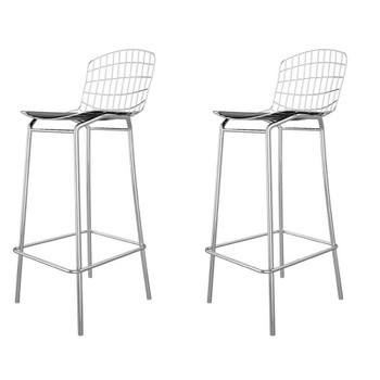 Manhattan Comfort 2-198AMC1 Madeline 41.73" Barstool, Set of 2 in Silver and Black