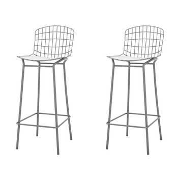 Manhattan Comfort 2-198AMC8 Madeline 41.73"  Barstool, Set of 2 with Seat Cushion in Charcoal Grey and White