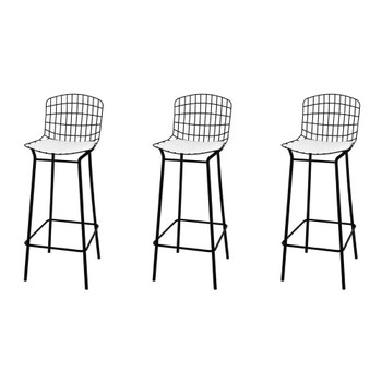 Manhattan Comfort 3-198AMC4 Madeline 41.73" Barstool, Set of 3 with Seat Cushion in Black and White