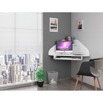Manhattan Comfort 231BMC6 Bradley Floating Corner Desk with Keyboard Shelf in White
