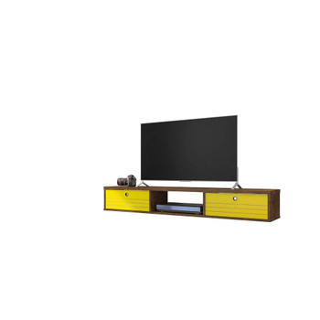 Manhattan Comfort 220BMC94 Liberty 62.99 Mid-Century Modern Floating Entertainment Center with 3 Shelves in Rustic Brown and Yellow