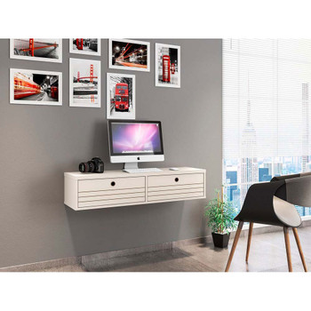 Manhattan Comfort 225BMC1 Liberty 42.28 Mid-Century Modern Floating Office Desk with 2 Shelves in Off White