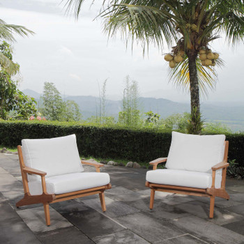 Modway Saratoga 2 Piece Outdoor Patio Teak Set EEI-3374-NAT-WHI-SET Natural White