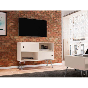 Manhattan Comfort 215BMC1 Baxter Mid-Century- Modern 35.43" TV Stand with 4 Shelves in Off White