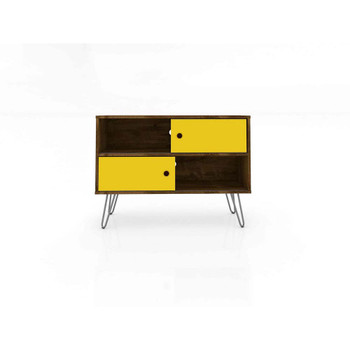 Manhattan Comfort 215BMC94 Baxter Mid-Century- Modern 35.43" TV Stand with 4 Shelves in Rustic Brown and Yellow