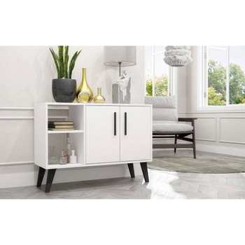 Manhattan Comfort 147AMC205 Mid-Century- Modern Amsterdam 35.43" Sideboard with 4 Shelves in White