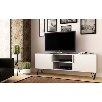 Manhattan Comfort 167AMC198 Mid-Century - Modern Nolita 63" TV Stand with 6 Shelves in White