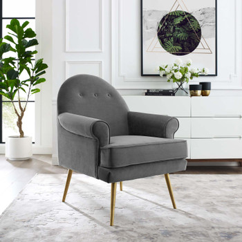 Modway Revive Tufted Button Accent Performance Velvet Armchair EEI-3412-GRY Gray