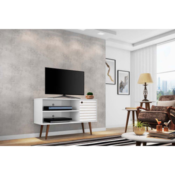 Manhattan Comfort 212BMC6 Liberty 42.52" Mid-Century - Modern TV Stand with 2 Shelves and 1 Door in White