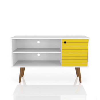 Manhattan Comfort 212BMC64 Liberty 42.52" Mid-Century - Modern TV Stand with 2 Shelves and 1 Door in White and Yellow