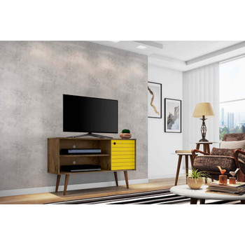 Manhattan Comfort 212BMC94 Liberty 42.52" Mid-Century - Modern TV Stand with 2 Shelves and 1 Door in Rustic Brown and Yellow