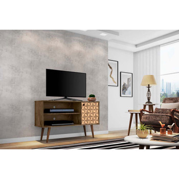 Manhattan Comfort 212BMC97 Liberty 42.52" Mid-Century - Modern TV Stand with 2 Shelves and 1 Door in Rustic Brown and 3D Brown Prints