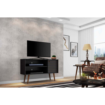 Manhattan Comfort 212BMC8 Liberty 42.52" Mid-Century - Modern TV Stand with 2 Shelves and 1 Door in Black