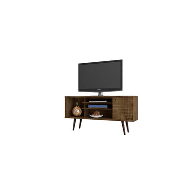 Manhattan Comfort 200AMC9 Liberty 53.14" Mid-Century - Modern TV Stand with 5 Shelves and 1 Door in Rustic Brown with Solid Wood Legs