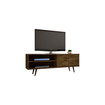 Manhattan Comfort 201AMC9 Liberty 62.99" Mid-Century - Modern TV Stand with 3 Shelves and 2 Doors in Rustic Brown with Solid Wood Legs