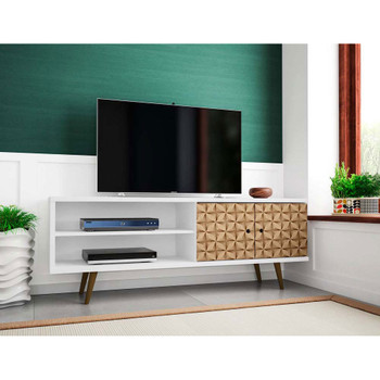 Manhattan Comfort 201AMC67 Liberty 62.99" Mid-Century - Modern TV Stand with 3 Shelves and 2 Doors in White and 3D Brown Prints