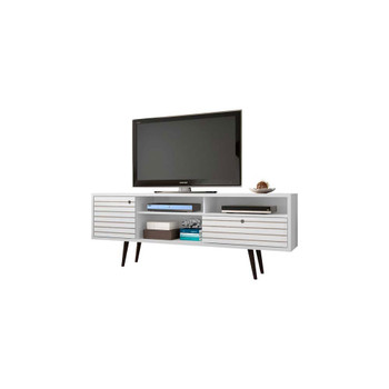 Manhattan Comfort 202AMC6 Liberty 70.86" Mid-Century - Modern TV Stand with 4 Shelving Spaces and 1 Drawer in White with Solid Wood Legs