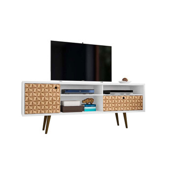 Manhattan Comfort 202AMC67 Liberty 70.86" Mid-Century - Modern TV Stand with 4 Shelving Spaces and 1 Drawer in White and 3D Brown Prints