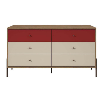 Manhattan Comfort 350591 Joy 59" Wide Double Dresser with 6 Full Extension Drawers in Red and Off White