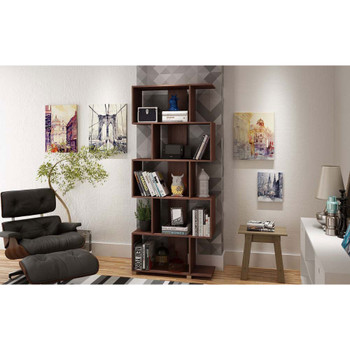 Manhattan Comfort 18AMC164 Petrolina Z- Shelf with 5 shelves in Nut Brown