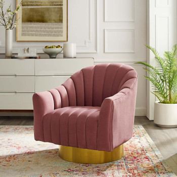 Modway Buoyant Vertical Channel Tufted Accent Lounge Performance Velvet Swivel Chair EEI-3459-DUS Dusty Rose