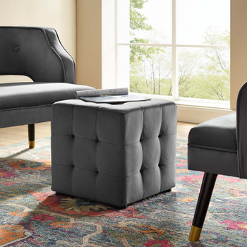 Modway Contour Tufted Cube Performance Velvet Ottoman EEI-3577-GRY Gray