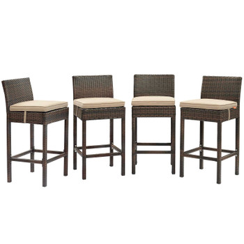 Modway Conduit Bar Stool Outdoor Patio Wicker Rattan Set of 4 EEI-3601-BRN-BEI Brown Beige