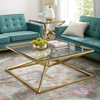 Modway Point 39.5" Brushed Gold Metal Stainless Steel Coffee Table EEI-3612-GLD Gold