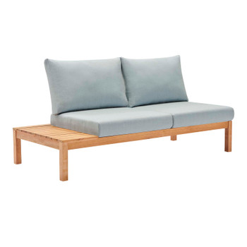 Modway Freeport Karri Wood Outdoor Patio Loveseat with Right-Facing Side End Table EEI-3693-NAT-LBU Natural Light Blue