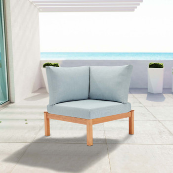 Modway Freeport Karri Wood Sectional Sofa Outdoor Patio Corner Chair EEI-3694-NAT-LBU Natural Light Blue