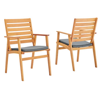 Modway Syracuse Outdoor Patio Eucalyptus Wood Dining Chair Set of 2 EEI-3704-NAT-GRY Natural Gray