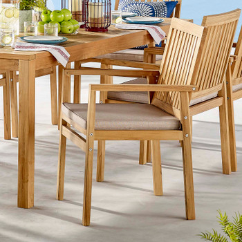 Modway Farmstay Outdoor Patio Teak Wood Dining Armchair EEI-3718-NAT-TAU Natural Taupe