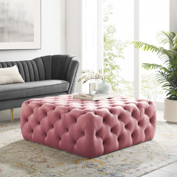 Modway Amour Tufted Button Large Square Performance Velvet Ottoman EEI-3774-DUS Dusty Rose