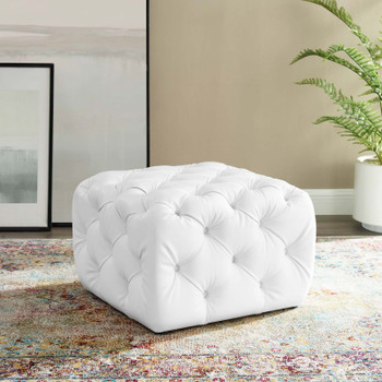 Modway Amour Tufted Button Square Faux Leather Ottoman EEI-3775-WHI White