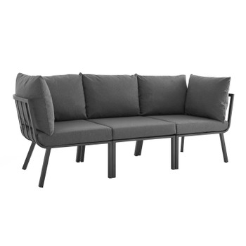 Modway Riverside 3 Piece Outdoor Patio Aluminum Sectional Sofa Set EEI-3782-SLA-CHA Gray Charcoal