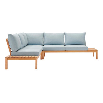 Modway Freeport 3 Piece Outdoor Patio Karri Wood Sectional EEI-3816-NAT-LBU-SET Natural Light Blue