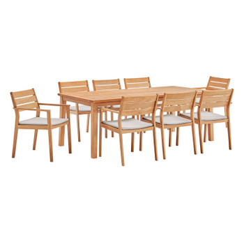 Modway Viewscape 9 Piece Outdoor Patio Ash Wood Dining Set EEI-3838-NAT-TAU-SET Natural Taupe