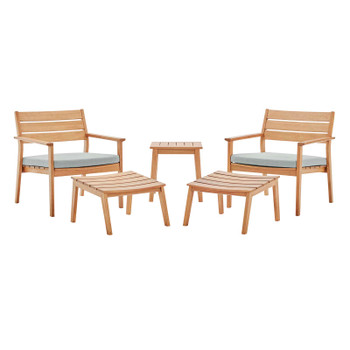 Modway Breton 5 Piece Outdoor Patio Ash Wood Set EEI-3841-NAT-TAU-SET Natural Taupe